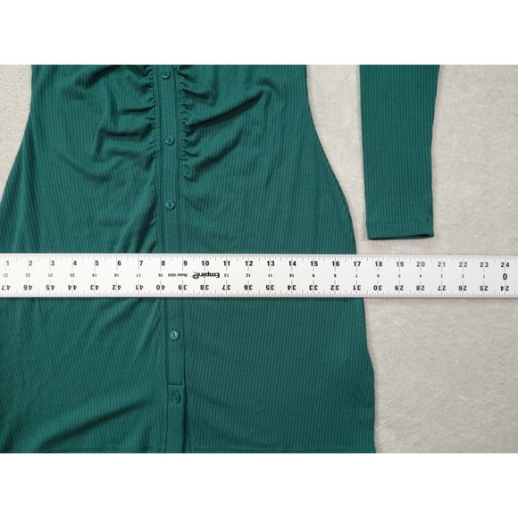 Abercrombie Fitch Womens Green Shirt Dress Solid Ribbed Buttons Long Sleeve S - Picture 7 of 13